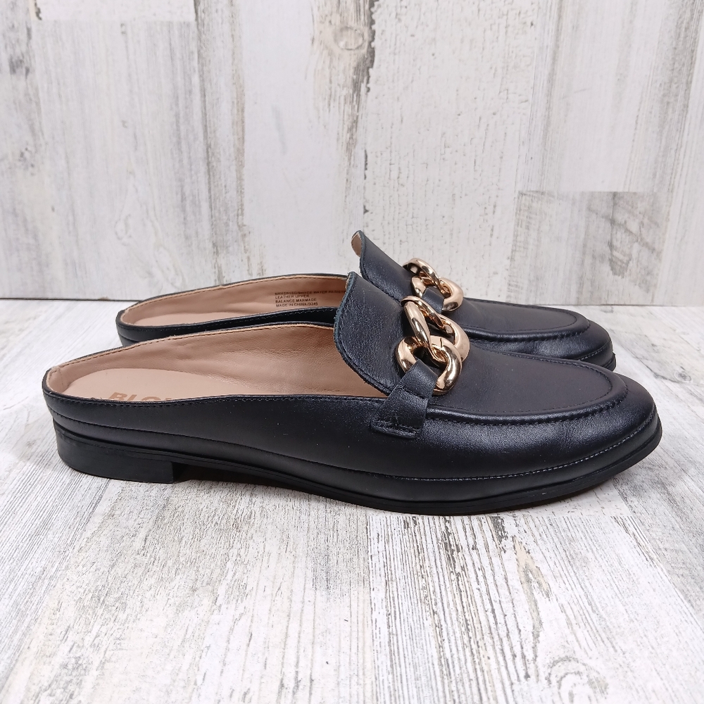 Blondo Bryce Women's Black Leather Mules with Gold Chain #1013 - Picture 5 of 11